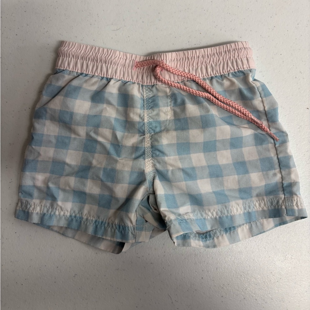 The Beaufort Bonnet Company (TBBC) Blue Gingham Swim Trunks Size 18-24 Months